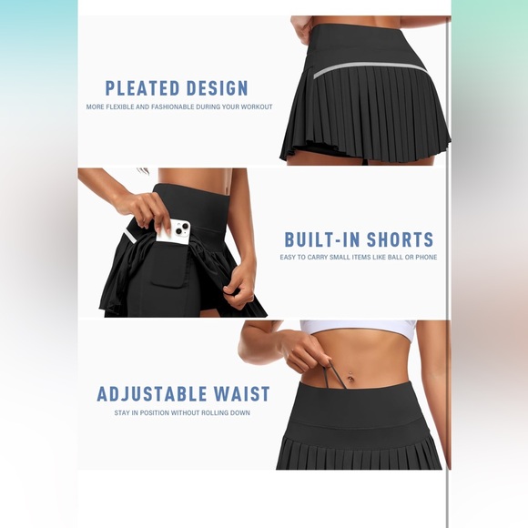 NWT*  Womens Pleated Athletic Skirt with Shorts, High Waisted, with Pockets - Picture 3 of 5